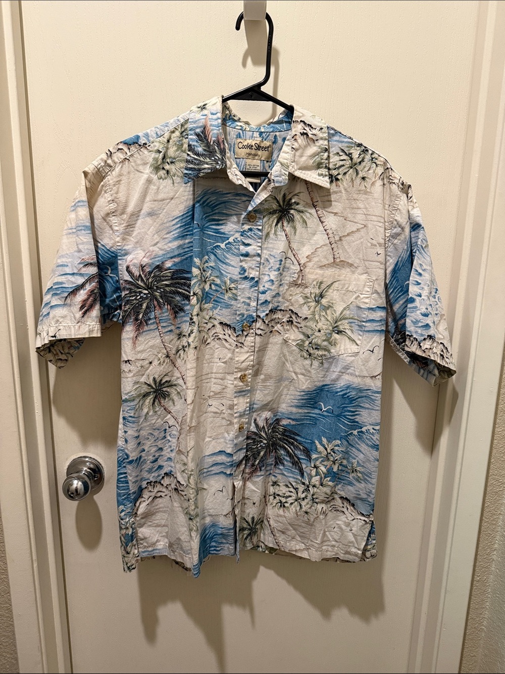 Coast Street Men’s Short-Sleeve Tropical Button-Down Shirt in Blue & White